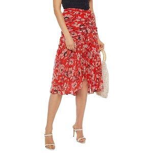🆕 CINQ À SEPT ‘Kathleen’ Ruched Ruffled Floral Print Georgette Skirt SZ …